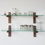 Hanah Home R200 Estantería de pared de cristal templado y madera de pino, Nogal